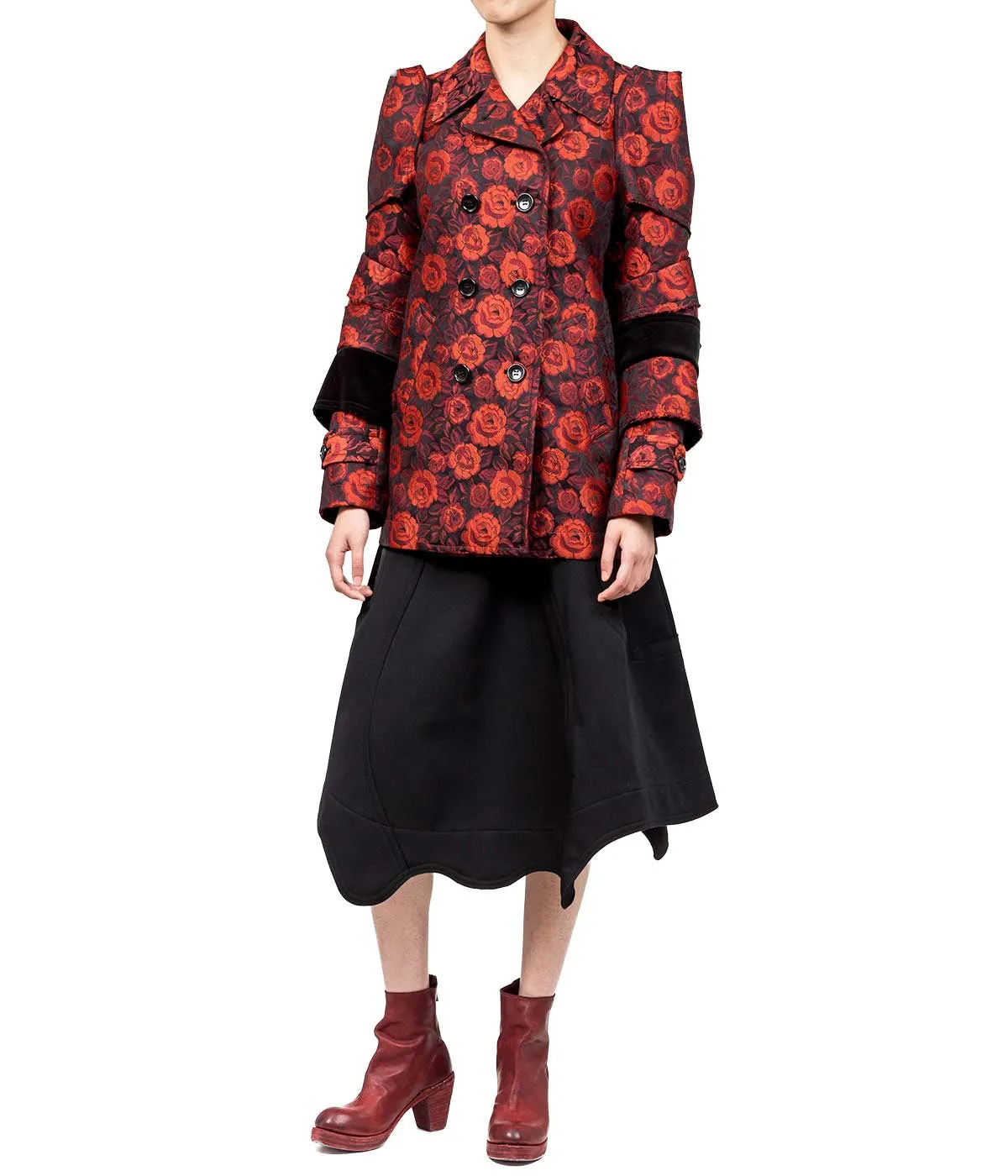 Black & Red Rose Jacquard Jacket