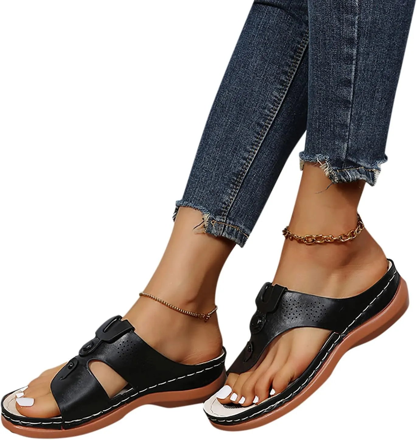 Black Orthopedic Sandals with Back Strap Women's Comfortable Sandals Women Sandals Arch Support Orthotic Sandals for Women 2025 Wide Feet Arch Support Womens Shoes Orthopedic Support Dressy