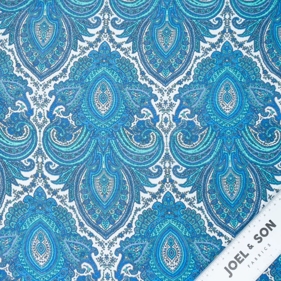 Blue & Turquoise Paisley Printed Silk Georgette