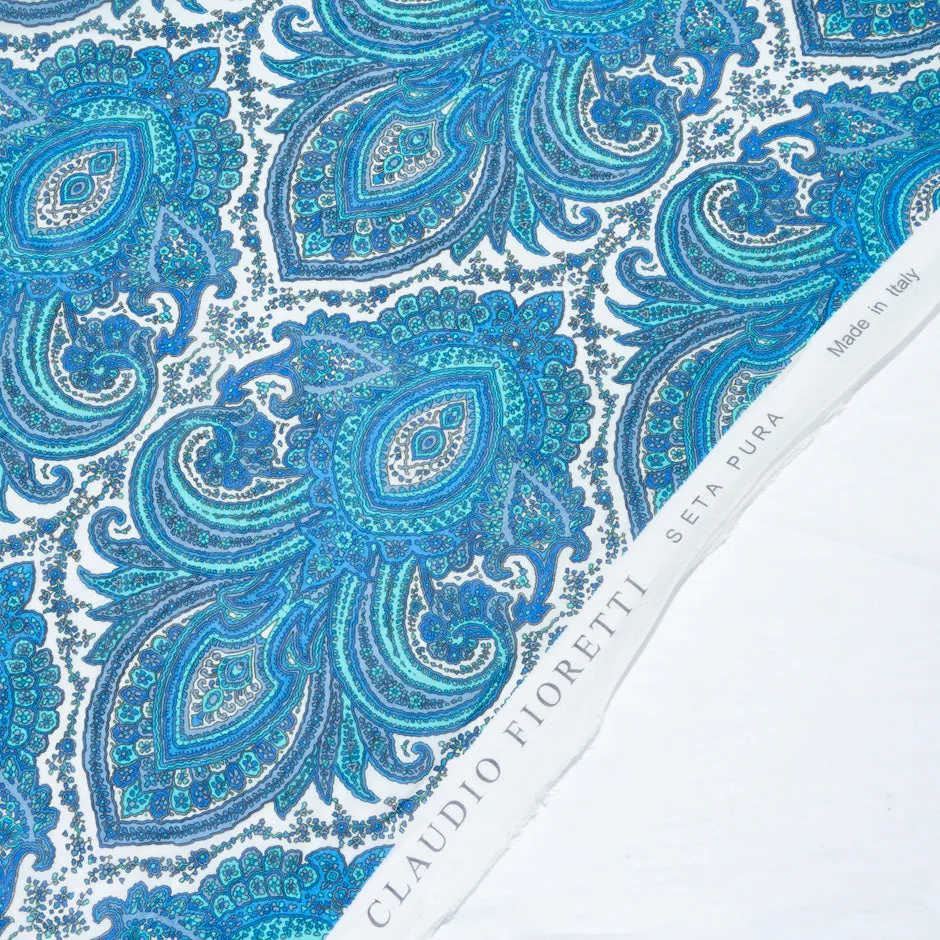 Blue & Turquoise Paisley Printed Silk Georgette