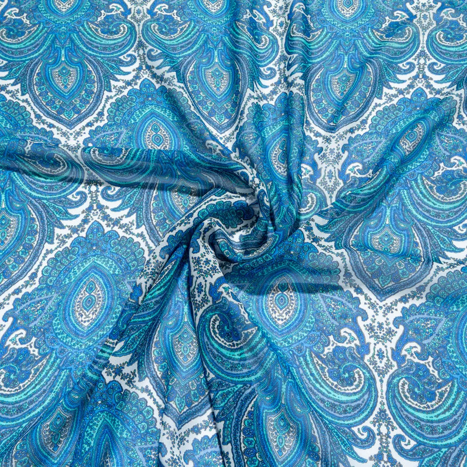 Blue & Turquoise Paisley Printed Silk Georgette