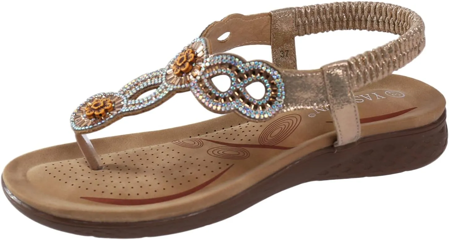Bohemian Sandals for Women Dressy Summer 2025 Beach Sandals Comfortable Flats Orthopedic Sandals with Arch Support