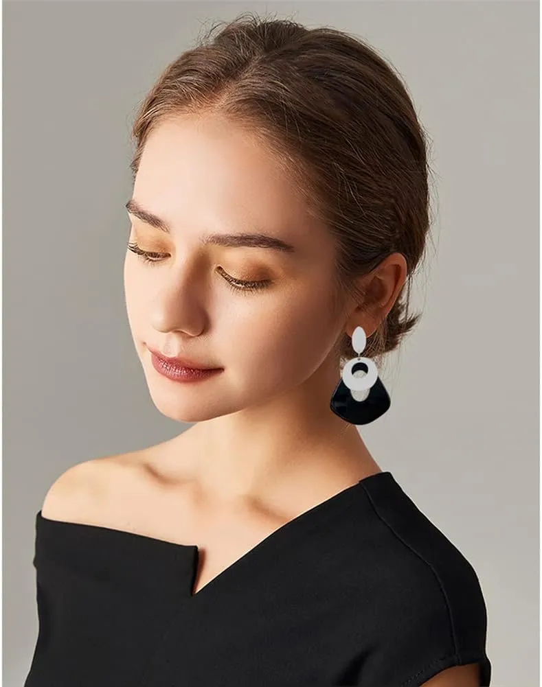 Boho Acrylic Geometric Contrast Drop Dangle Earrings Unique Handmade Exaggerated Hollow Diamond Earrings For Women Jewelry Gifts