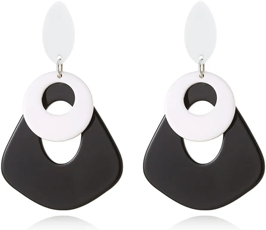 Boho Acrylic Geometric Contrast Drop Dangle Earrings Unique Handmade Exaggerated Hollow Diamond Earrings For Women Jewelry Gifts