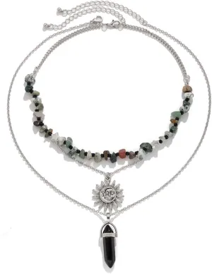 Boho Necklace Healing Nature Crystal Necklace Hippie Necklaces Layering Necklaces Moon Sun Star Pendant Choker Necklace Gothic Jewelry For Women