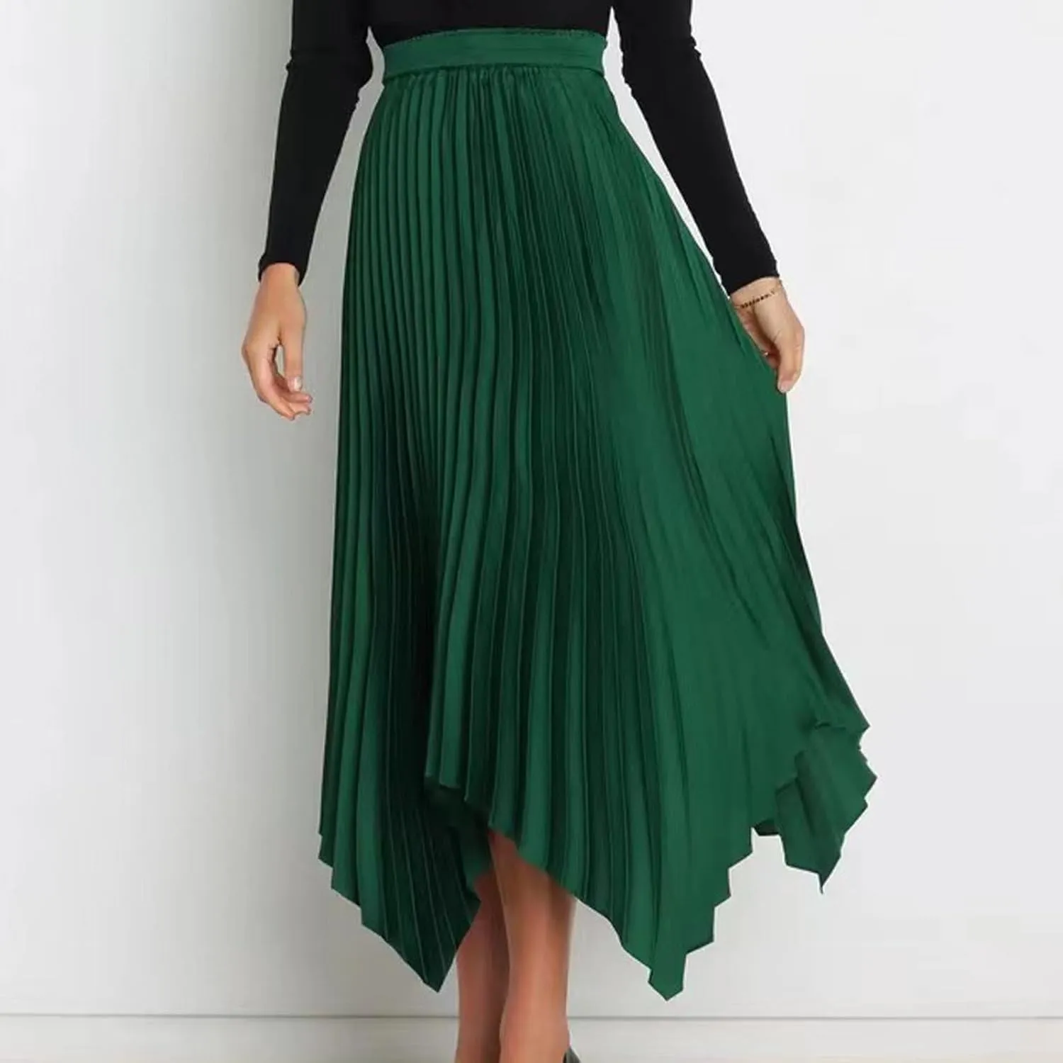 Boho Skirts for Women Casual Soft High Waisted Asymmetrical Maxi Skirt Womens Summer Long Pleated Skirt Midi Length