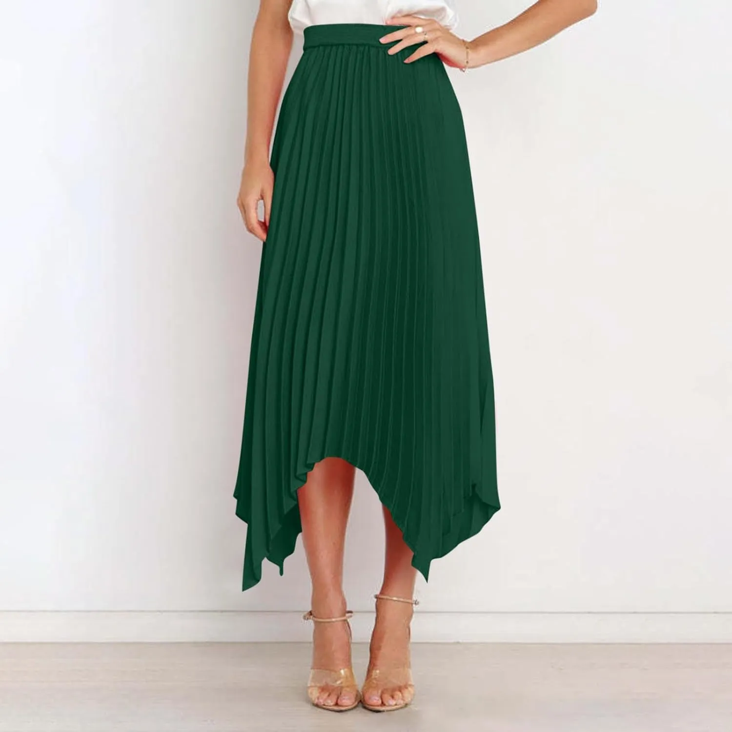 Boho Skirts for Women Casual Soft High Waisted Asymmetrical Maxi Skirt Womens Summer Long Pleated Skirt Midi Length