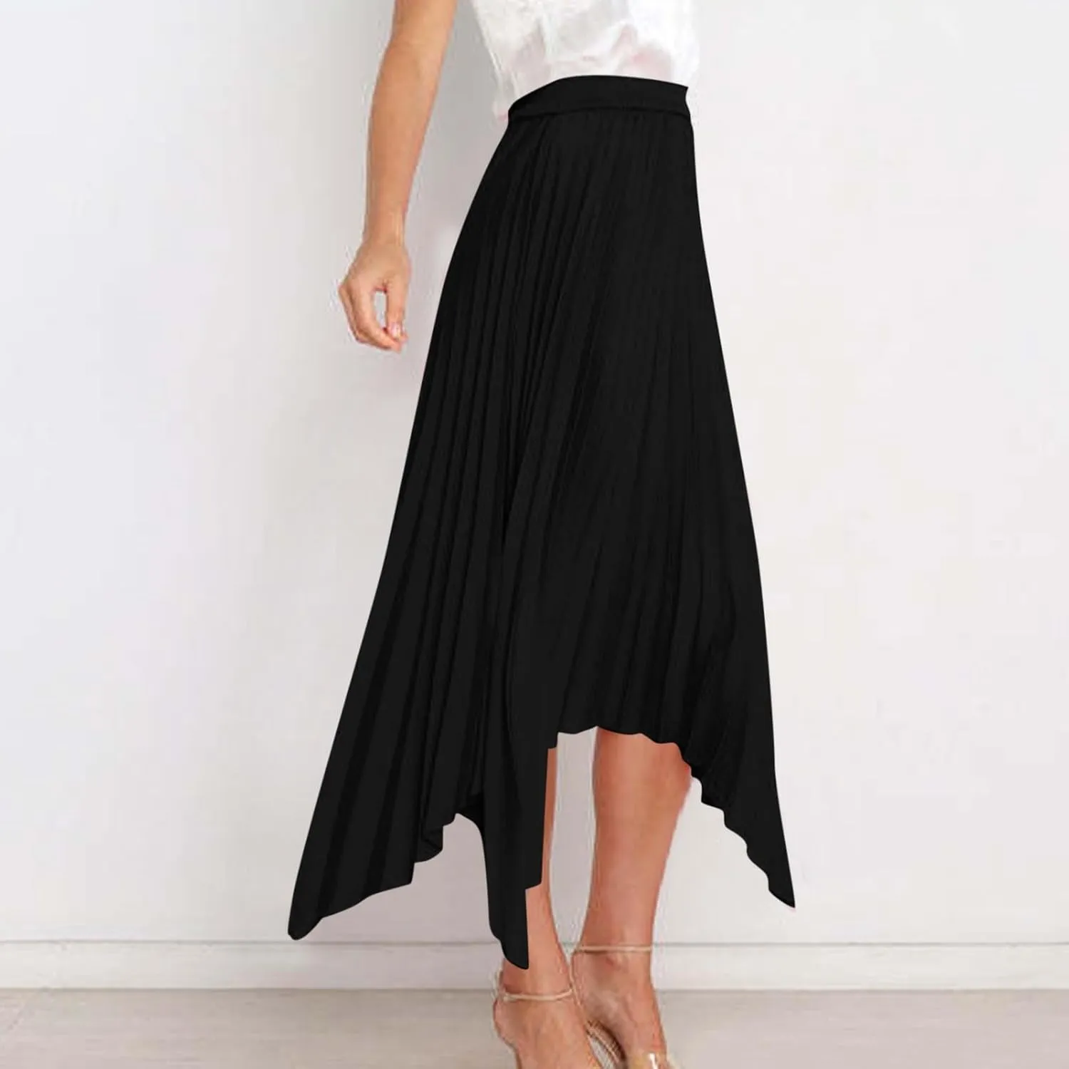 Boho Skirts for Women Casual Soft High Waisted Asymmetrical Maxi Skirt Womens Summer Long Pleated Skirt Midi Length