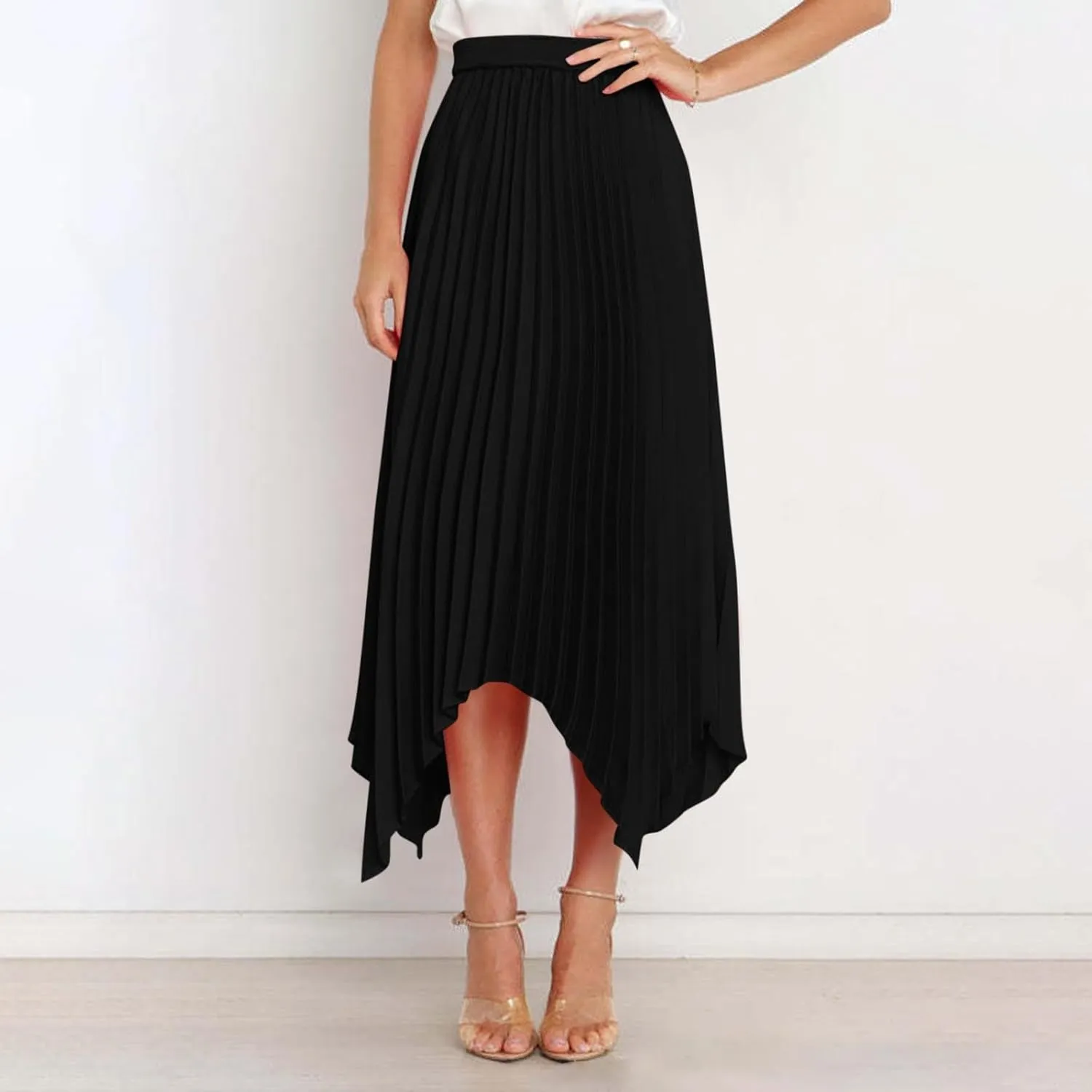 Boho Skirts for Women Casual Soft High Waisted Asymmetrical Maxi Skirt Womens Summer Long Pleated Skirt Midi Length