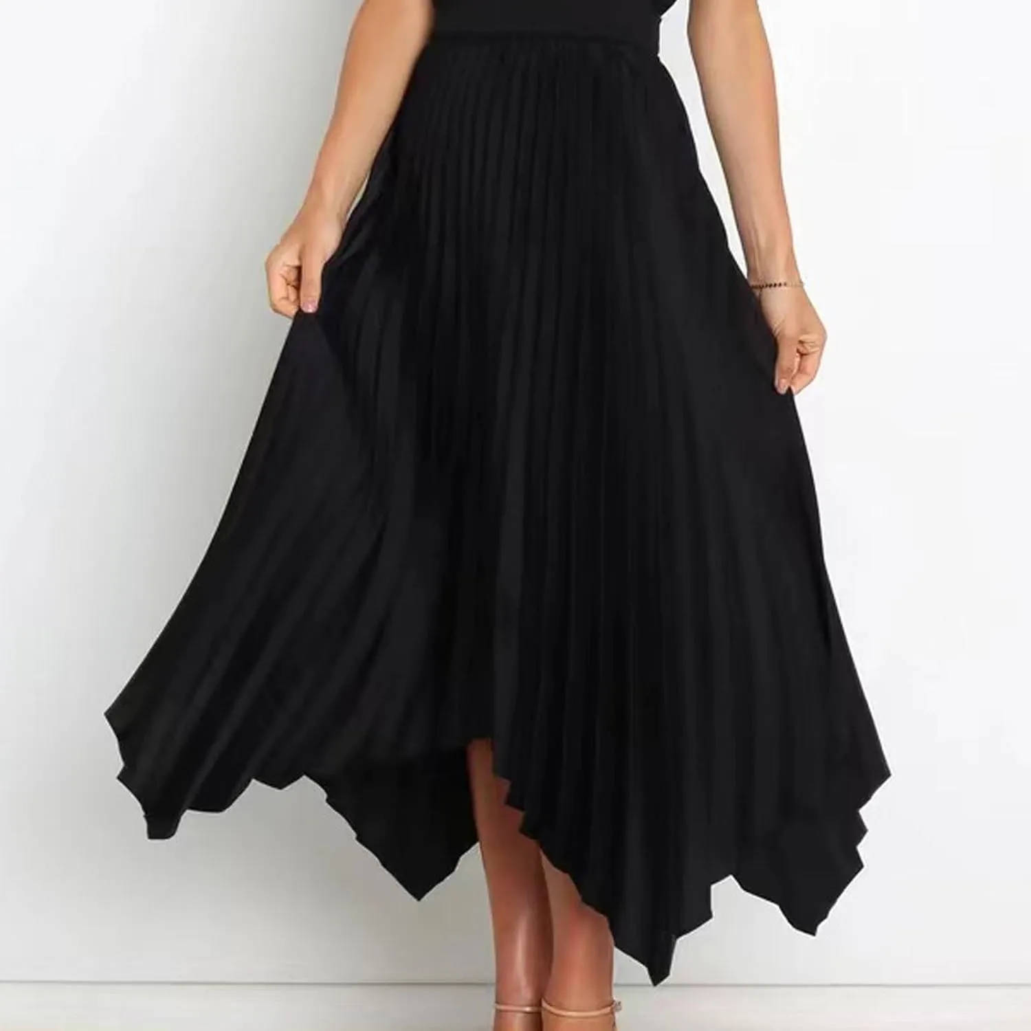 Boho Skirts for Women Casual Soft High Waisted Asymmetrical Maxi Skirt Womens Summer Long Pleated Skirt Midi Length