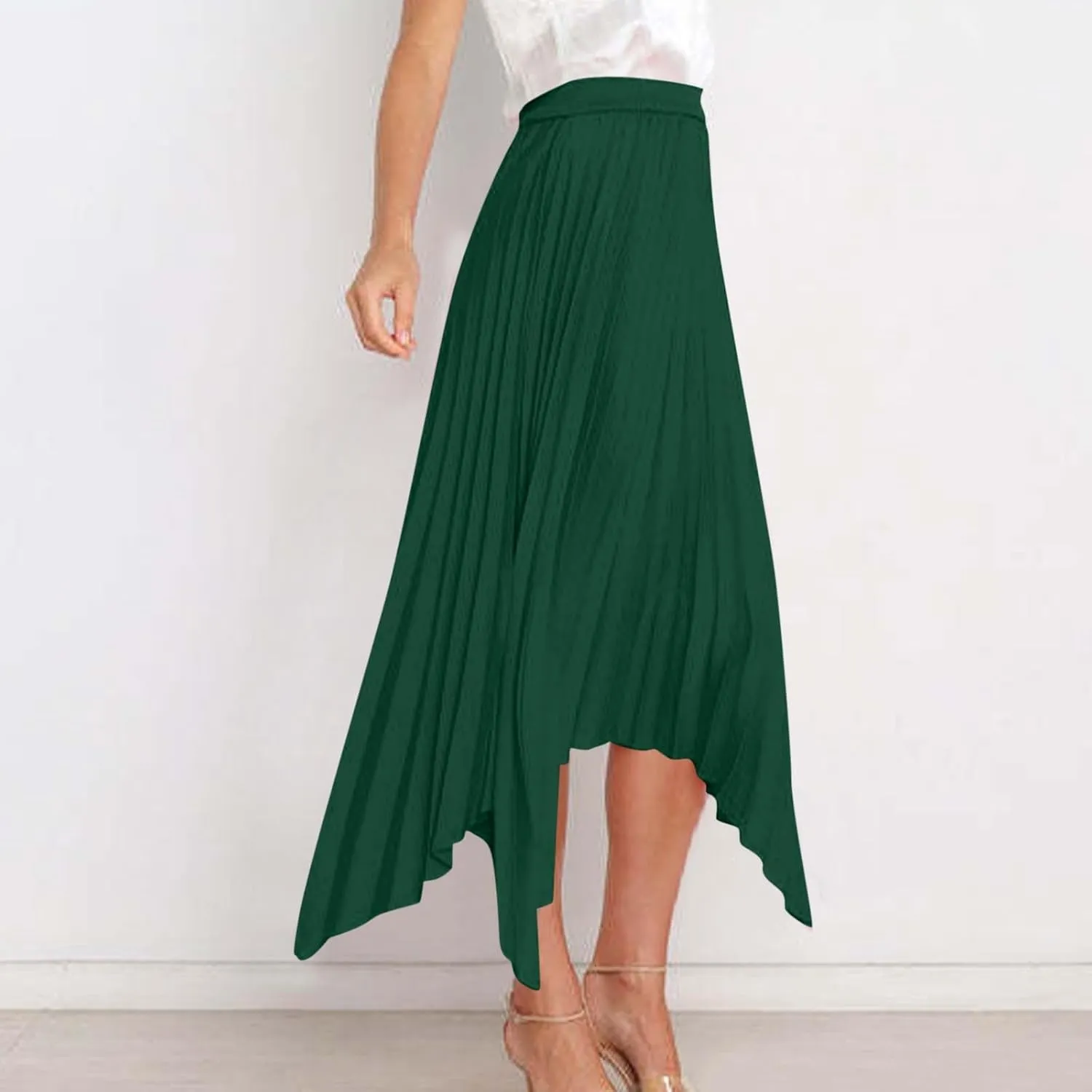 Boho Skirts for Women Casual Soft High Waisted Asymmetrical Maxi Skirt Womens Summer Long Pleated Skirt Midi Length