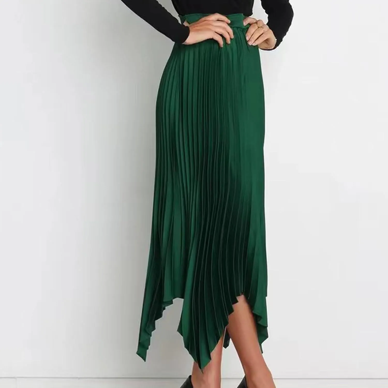 Boho Skirts for Women Casual Soft High Waisted Asymmetrical Maxi Skirt Womens Summer Long Pleated Skirt Midi Length