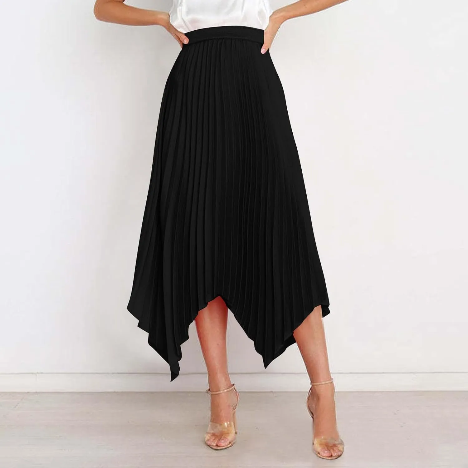 Boho Skirts for Women Casual Soft High Waisted Asymmetrical Maxi Skirt Womens Summer Long Pleated Skirt Midi Length