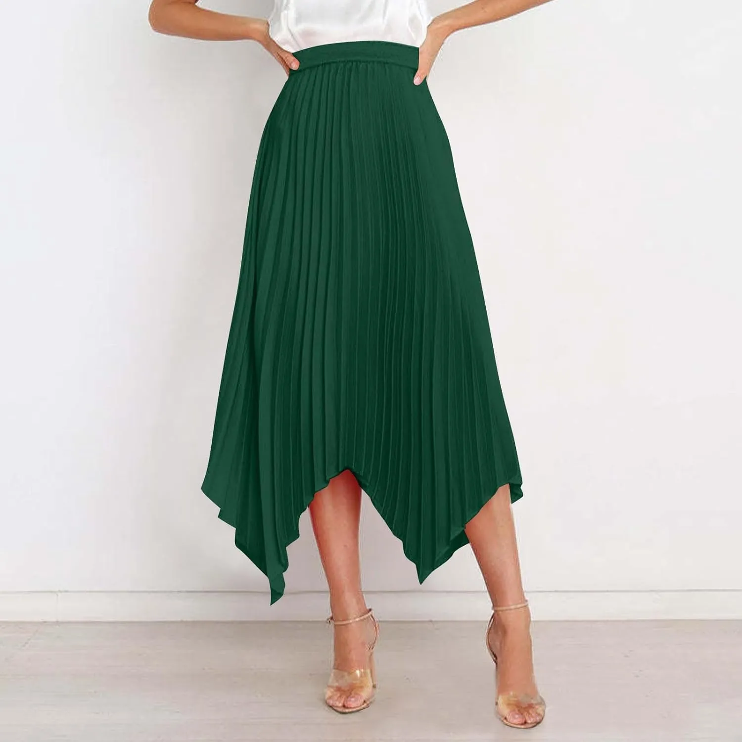 Boho Skirts for Women Casual Soft High Waisted Asymmetrical Maxi Skirt Womens Summer Long Pleated Skirt Midi Length