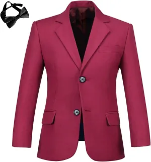 Boys' Blazer Suit Jacket Formal Sport Coats with Bowtie Solid Color Tuxedo Blazers for Boy Dinner Party