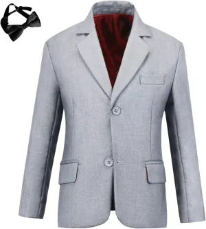 Boys' Blazer Suit Jacket Formal Sport Coats with Bowtie Solid Color Tuxedo Blazers for Boy Dinner Party