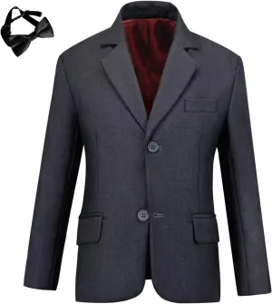 Boys' Blazer Suit Jacket Formal Sport Coats with Bowtie Solid Color Tuxedo Blazers for Boy Dinner Party