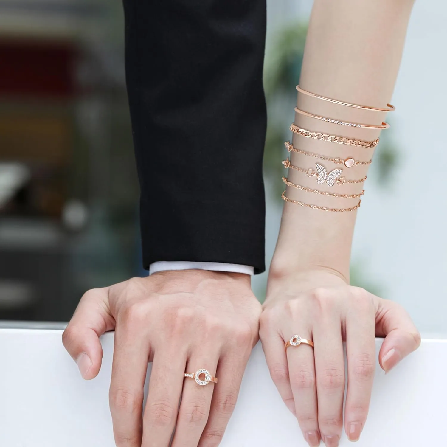 Bracelet for Women Chain Link Charm Bracelets Dainty Heart Butterfly Stackable Paperclip Satellite Herringbone Figaro Rope Chains Slave Bracelets Jewelry Gifts Birthday Anniversary Christmas Party