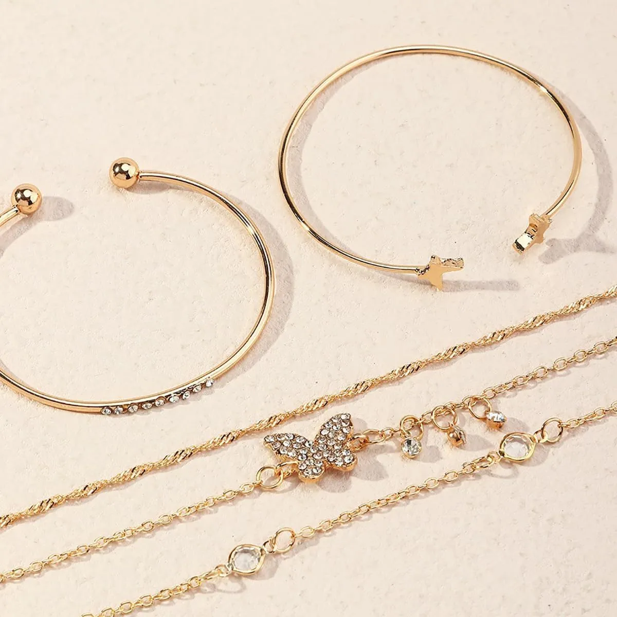 Bracelet for Women Chain Link Charm Bracelets Dainty Heart Butterfly Stackable Paperclip Satellite Herringbone Figaro Rope Chains Slave Bracelets Jewelry Gifts Birthday Anniversary Christmas Party