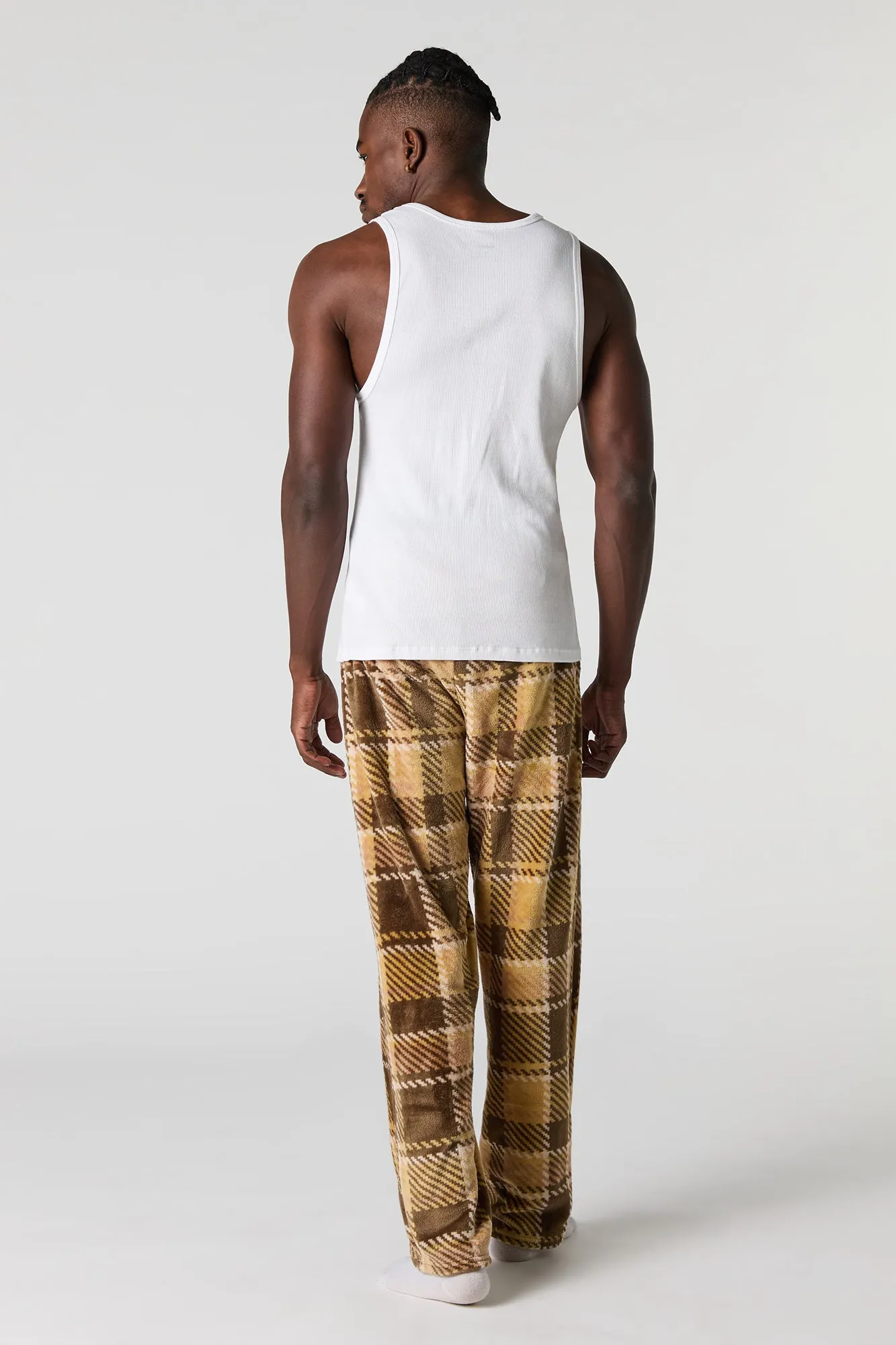 Brown Plaid Plush Pajama Pant