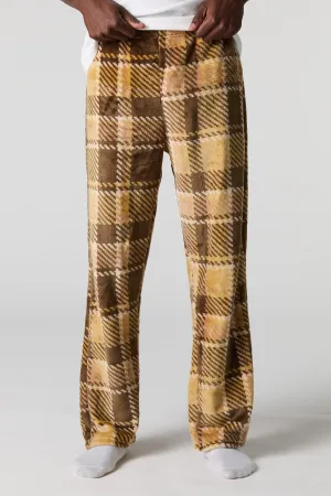 Brown Plaid Plush Pajama Pant