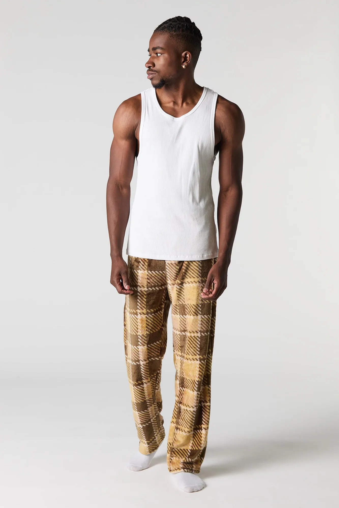 Brown Plaid Plush Pajama Pant