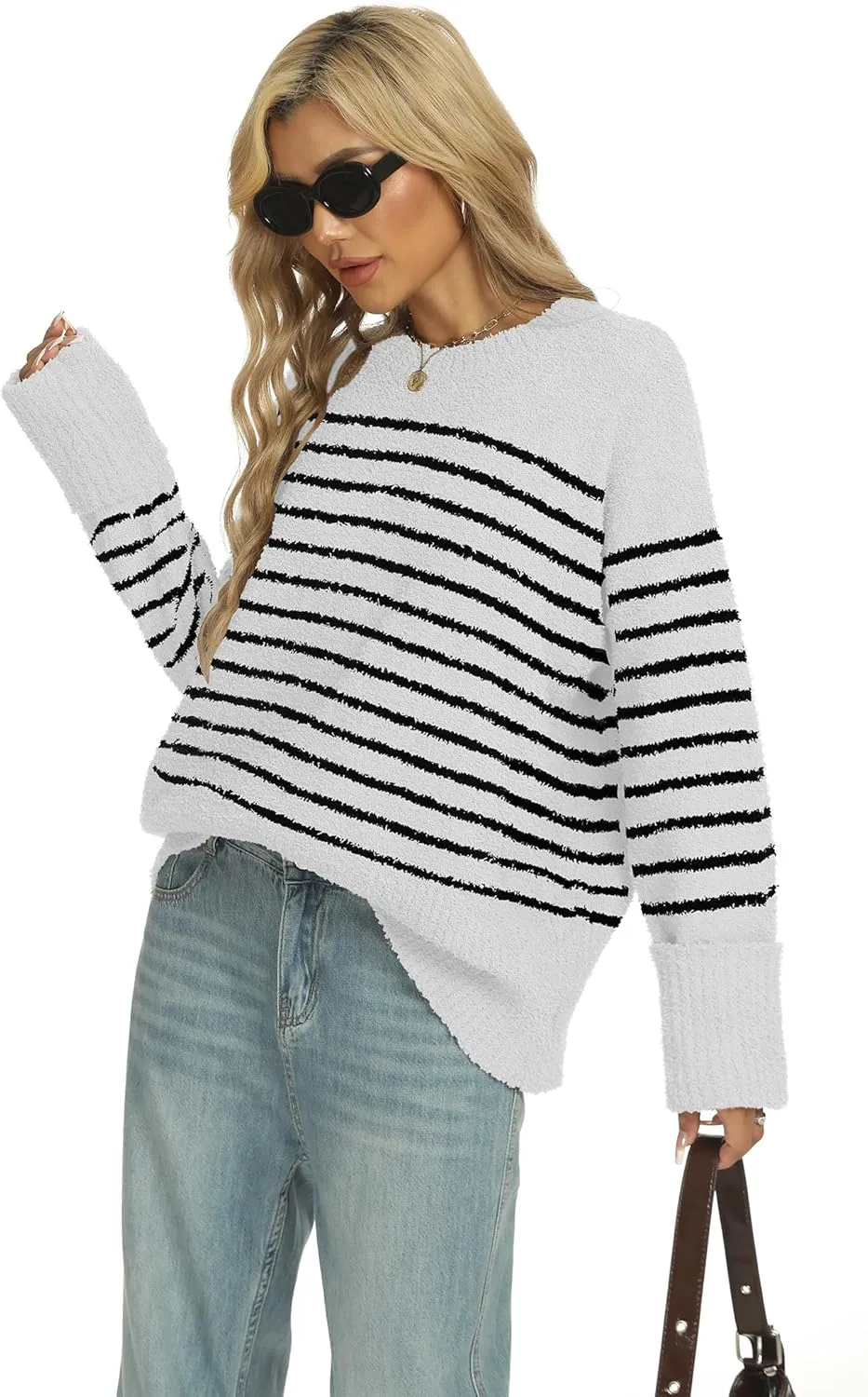 Buauty Womens Oversized Long Sleeve Crewneck Fall Sweaters Chunky Fuzzy Knit Pullover Clothes 2025 Trendy Outfits