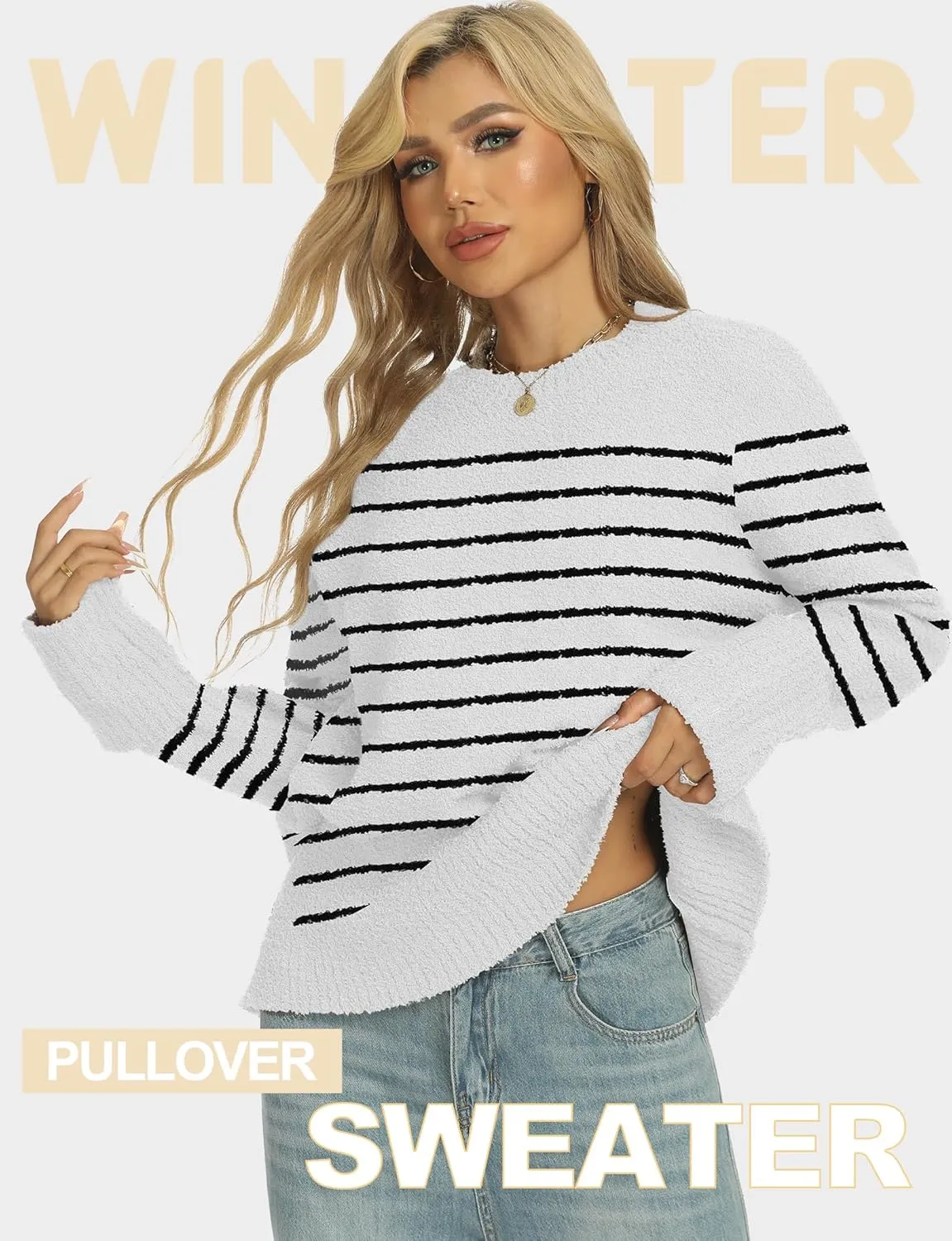 Buauty Womens Oversized Long Sleeve Crewneck Fall Sweaters Chunky Fuzzy Knit Pullover Clothes 2025 Trendy Outfits