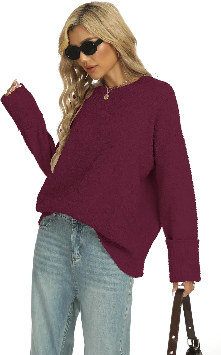 Buauty Womens Oversized Long Sleeve Crewneck Fall Sweaters Chunky Fuzzy Knit Pullover Clothes 2025 Trendy Outfits