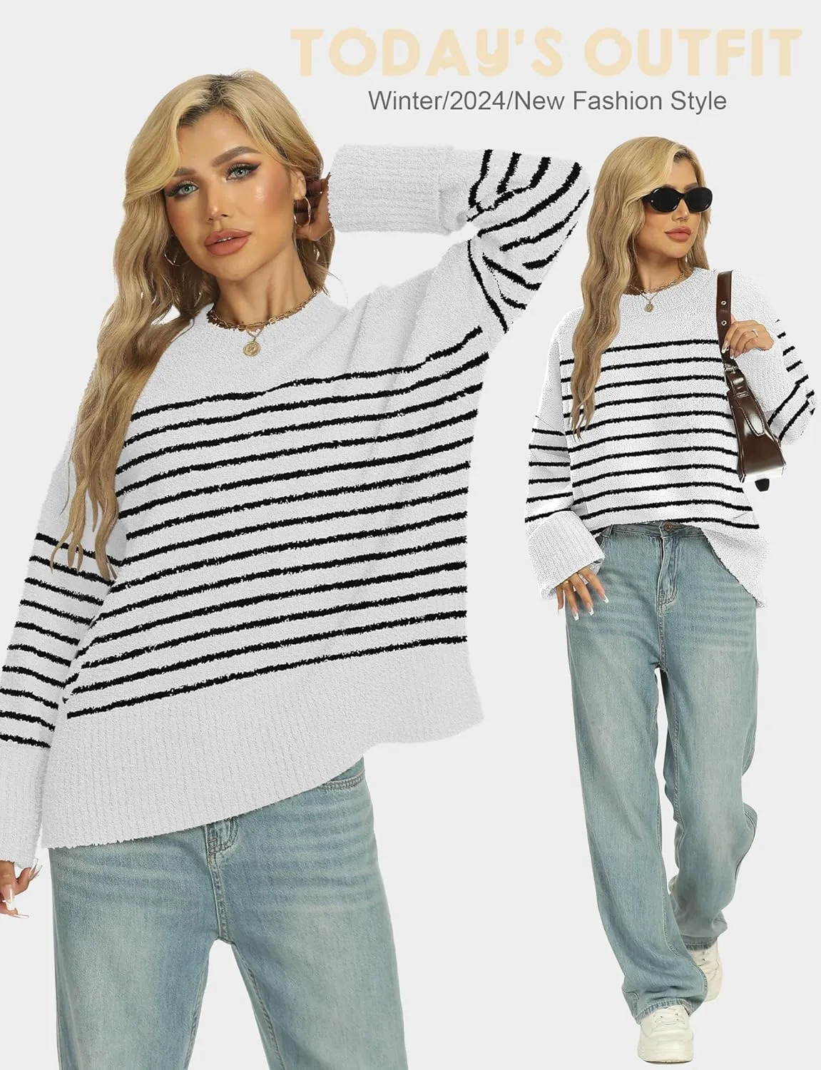 Buauty Womens Oversized Long Sleeve Crewneck Fall Sweaters Chunky Fuzzy Knit Pullover Clothes 2025 Trendy Outfits