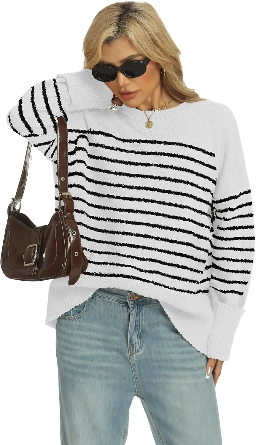 Buauty Womens Oversized Long Sleeve Crewneck Fall Sweaters Chunky Fuzzy Knit Pullover Clothes 2025 Trendy Outfits
