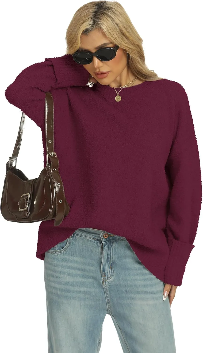 Buauty Womens Oversized Long Sleeve Crewneck Fall Sweaters Chunky Fuzzy Knit Pullover Clothes 2025 Trendy Outfits