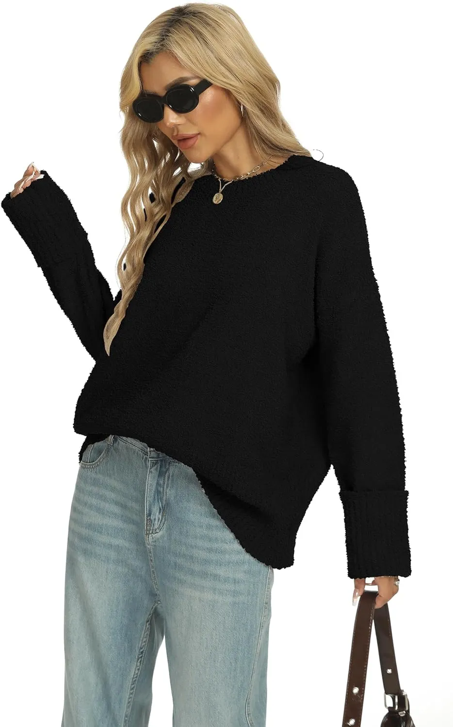 Buauty Womens Oversized Long Sleeve Crewneck Fall Sweaters Chunky Fuzzy Knit Pullover Clothes 2025 Trendy Outfits