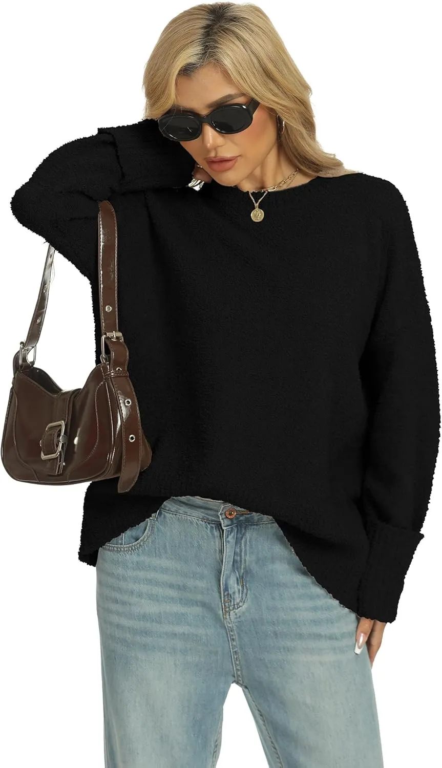 Buauty Womens Oversized Long Sleeve Crewneck Fall Sweaters Chunky Fuzzy Knit Pullover Clothes 2025 Trendy Outfits