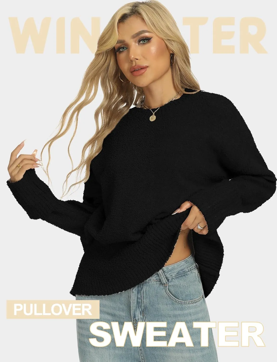 Buauty Womens Oversized Long Sleeve Crewneck Fall Sweaters Chunky Fuzzy Knit Pullover Clothes 2025 Trendy Outfits