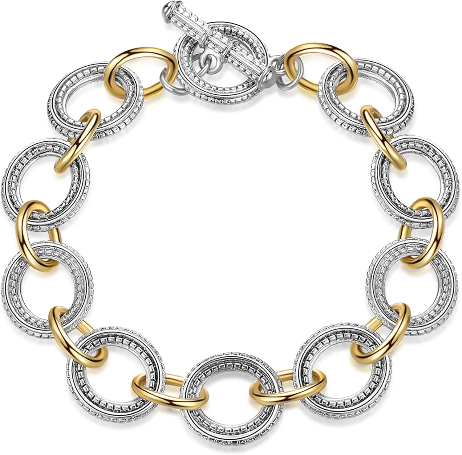 Cable Link Chain Bracelets for Women, Two Tone Link Bracelets Gold and Silver Circles Vintage Bracelets Wire Bangle Designer Inspired Jewelry Gifts
