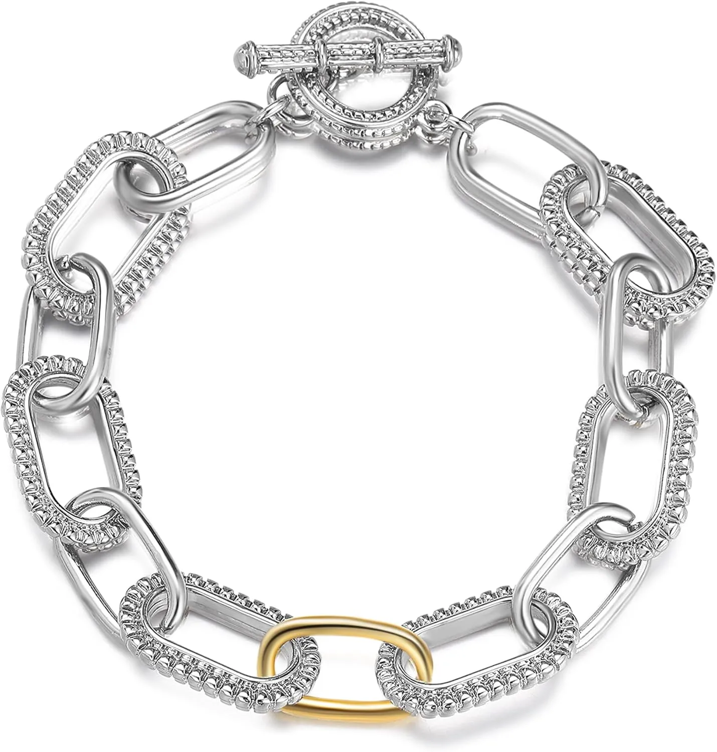 Cable Link Chain Bracelets for Women, Two Tone Link Bracelets Gold and Silver Circles Vintage Bracelets Wire Bangle Designer Inspired Jewelry Gifts