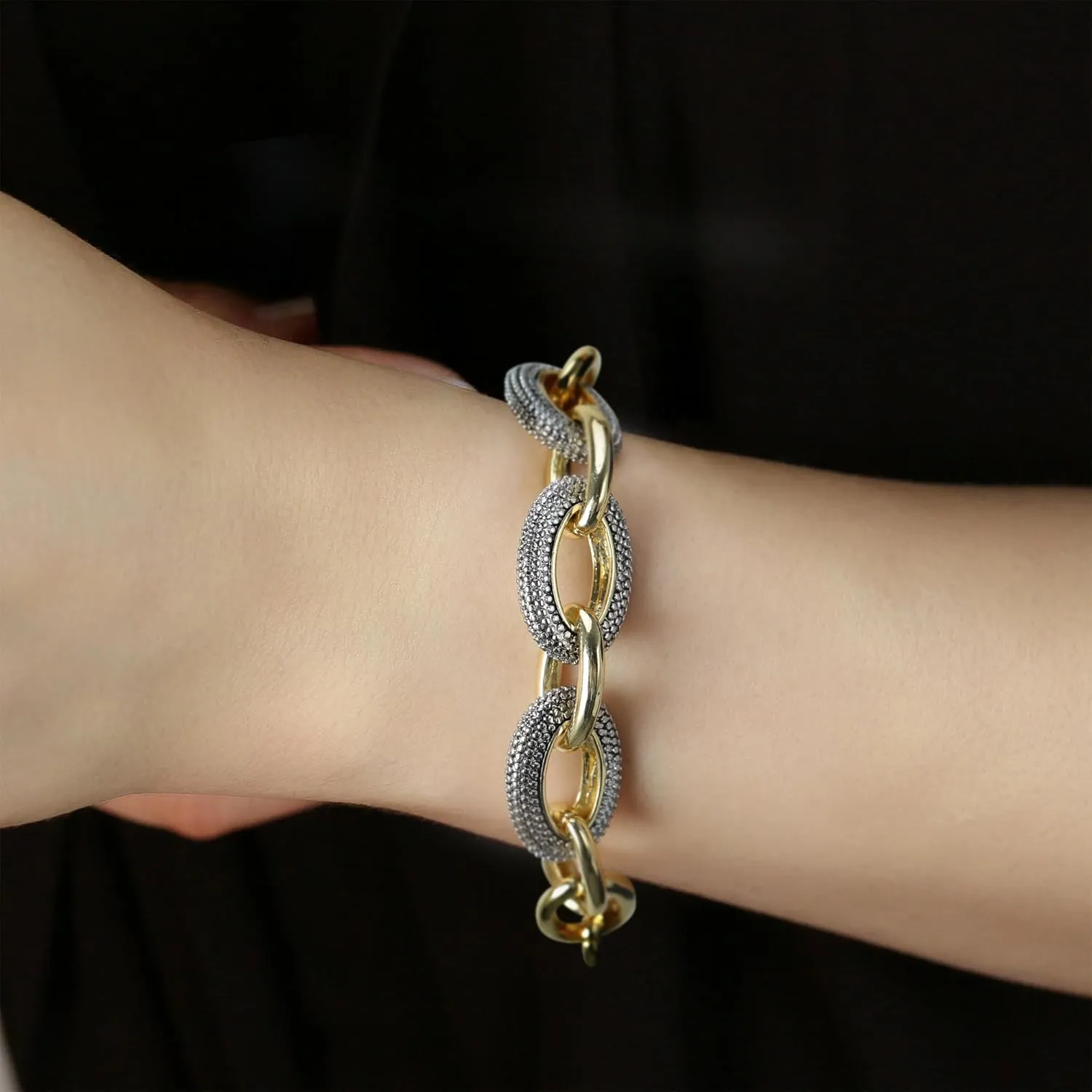Cable Link Chain Bracelets for Women, Two Tone Link Bracelets Gold and Silver Circles Vintage Bracelets Wire Bangle Designer Inspired Jewelry Gifts