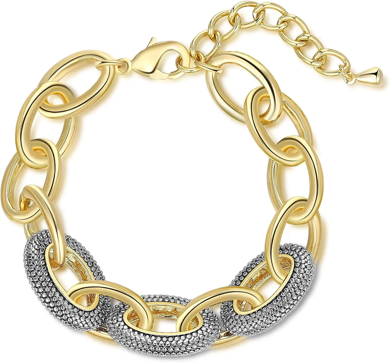Cable Link Chain Bracelets for Women, Two Tone Link Bracelets Gold and Silver Circles Vintage Bracelets Wire Bangle Designer Inspired Jewelry Gifts