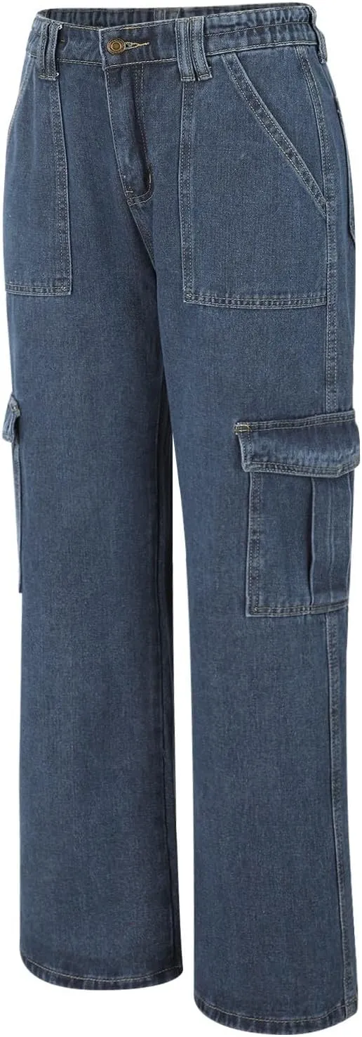 Cargo Jeans for Women Stretch High Waisted Wide Leg Denim Pants Y2K Straight Leg Trendy Loose Boyfriends Jeans