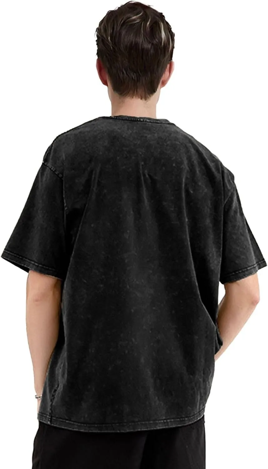 Chers Shirt Men's Trendy Short Sleeve Cotton Oversized Tshirt Soft Crewneck Top Tees Black