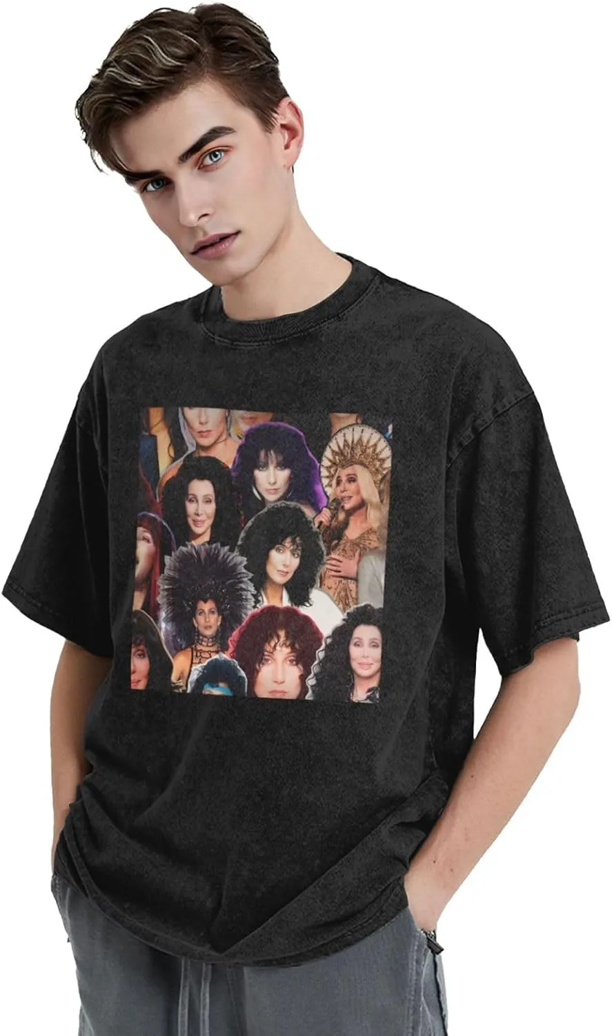Chers Shirt Men's Trendy Short Sleeve Cotton Oversized Tshirt Soft Crewneck Top Tees Black