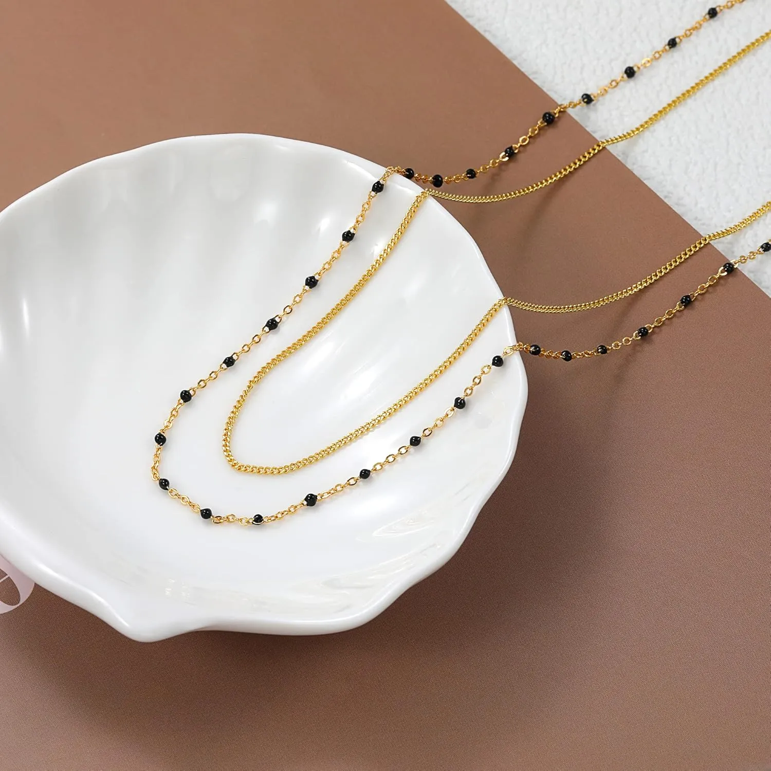 CHESKY Dainty Gold Necklace for Women, Trendy 14k Gold Plated/Sterling Silver Satellite Choker Necklace Thin Beaded Layered Choker Necklaces Discs Paperclip Chain Necklaces Womens Simple Jewelry Gift