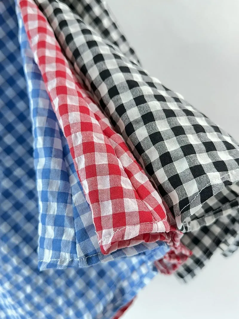 chouyatou Women's Casual Elastic Waist Plaid Skirt Gingham Swing Pleated Midi Long Skirt with Pockets