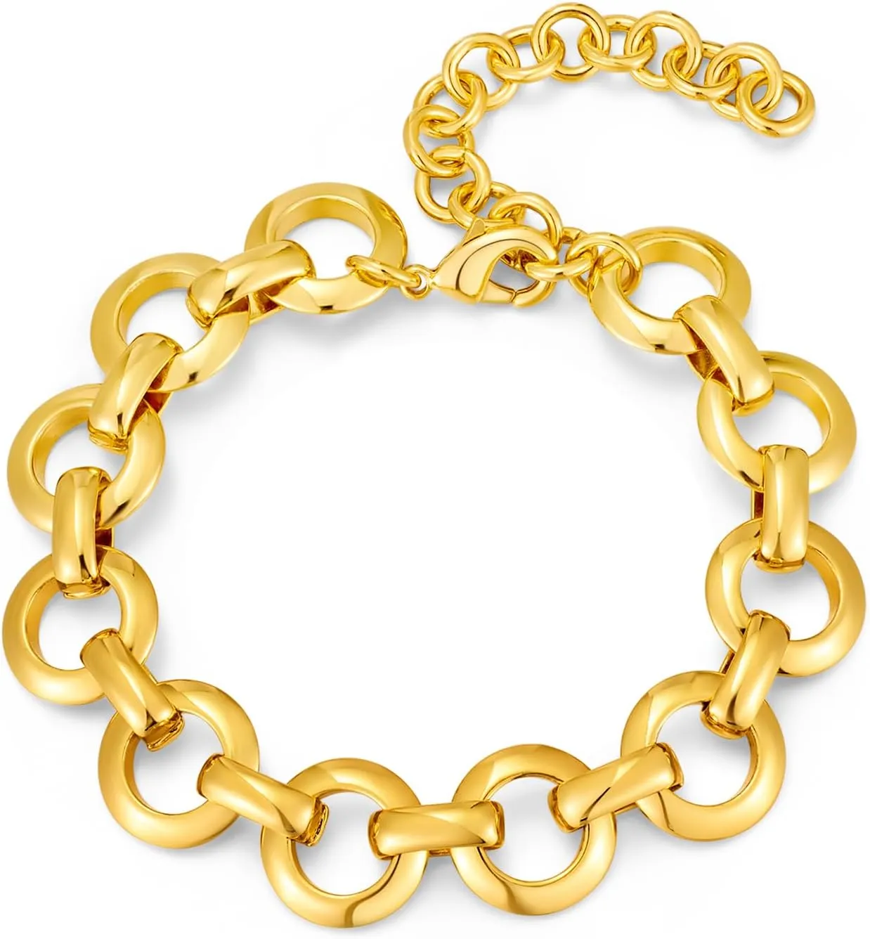 Chunky Gold Chain Bracelets for Women Round Rolo Thick Circle Link Bracelet Trendy Jewelry