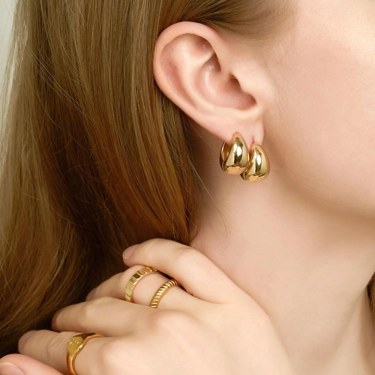 Chunky Gold Hoop Earrings for Women 18K Gold Plated Chunky Hoops Thick Hoop Earrings Trendy Earrings