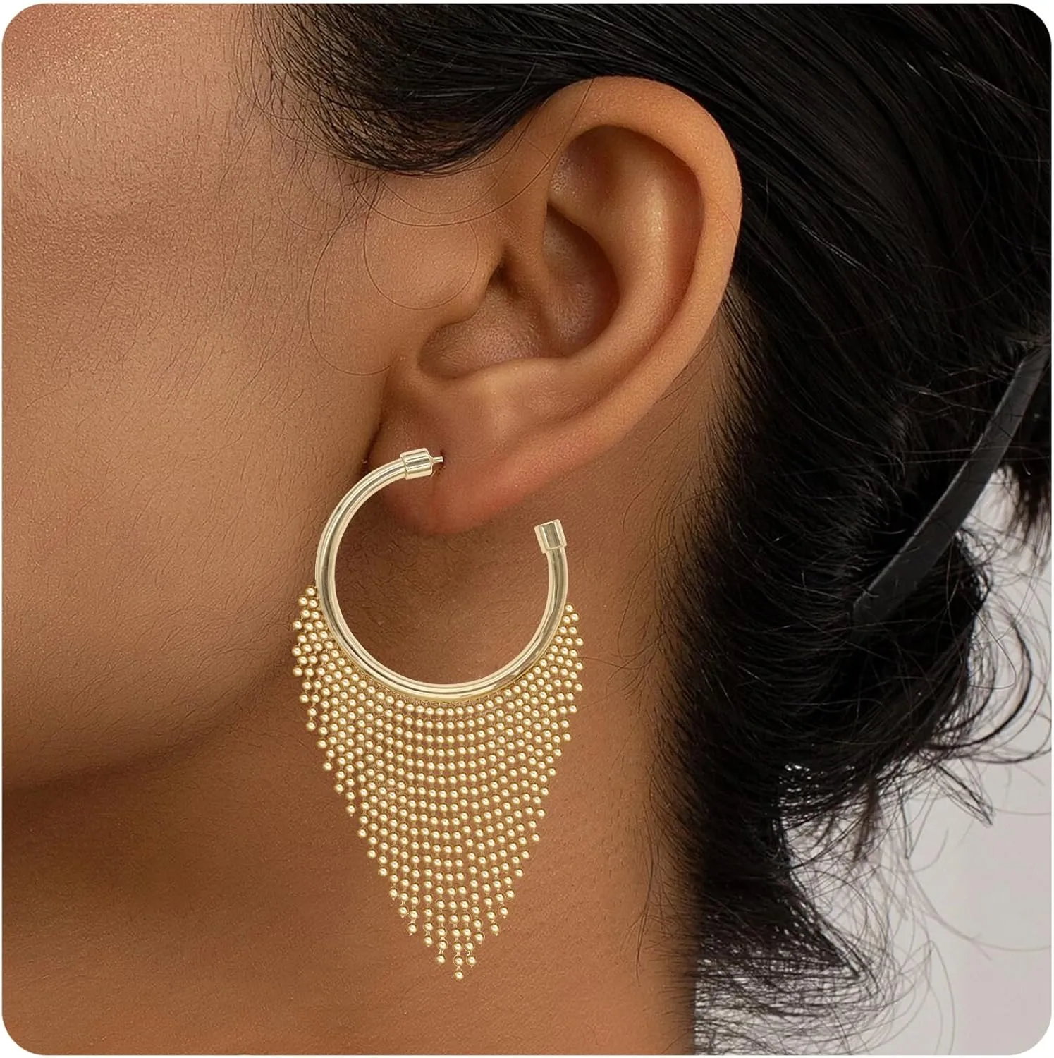 Chunky Gold Hoop Earrings for Women, Trendy 14K Gold Plated Gold/Silver Statement Earring Thick Open Double Hoop Earrings Lightweight Hypoallergenic Earrings Gold Jewelry