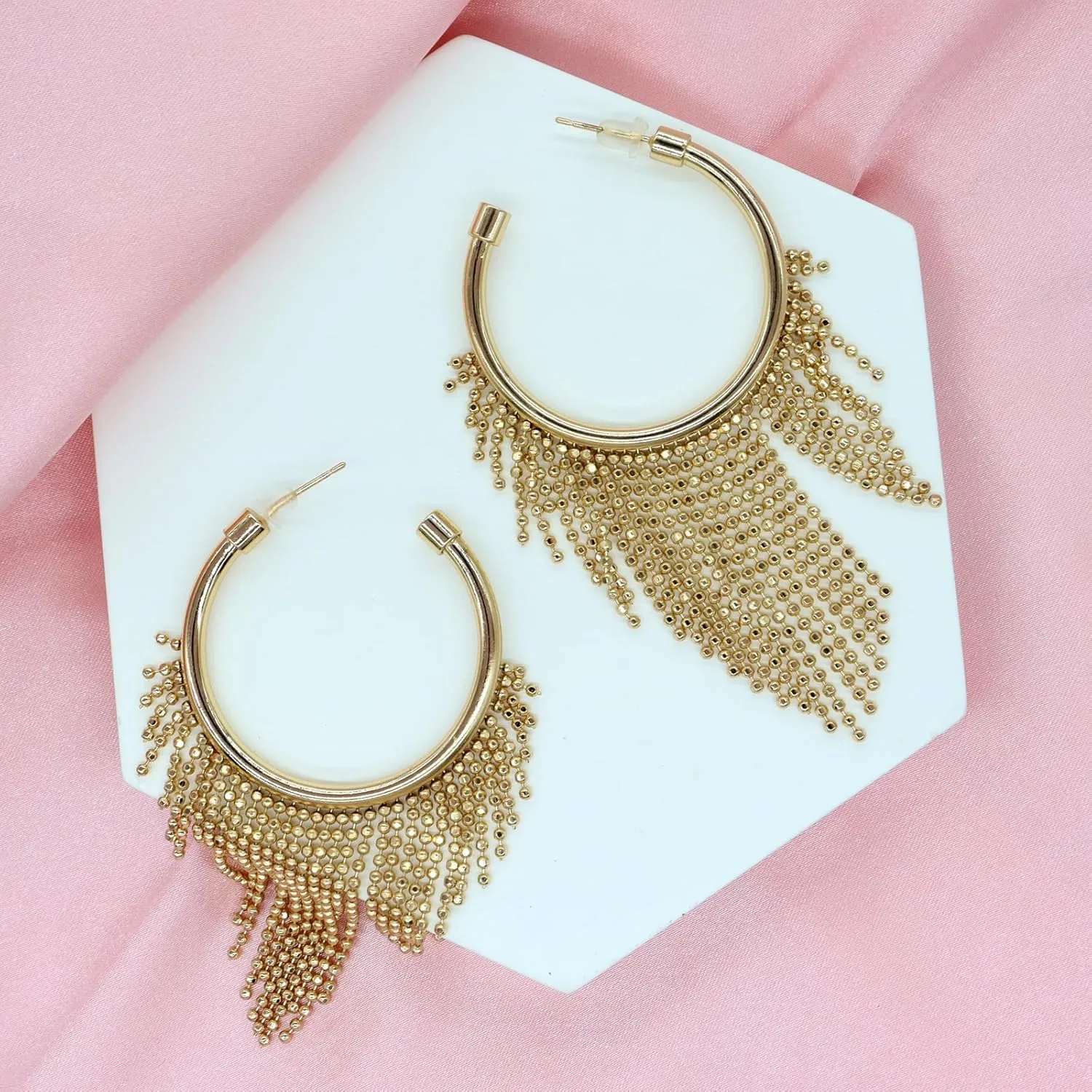Chunky Gold Hoop Earrings for Women, Trendy 14K Gold Plated Gold/Silver Statement Earring Thick Open Double Hoop Earrings Lightweight Hypoallergenic Earrings Gold Jewelry