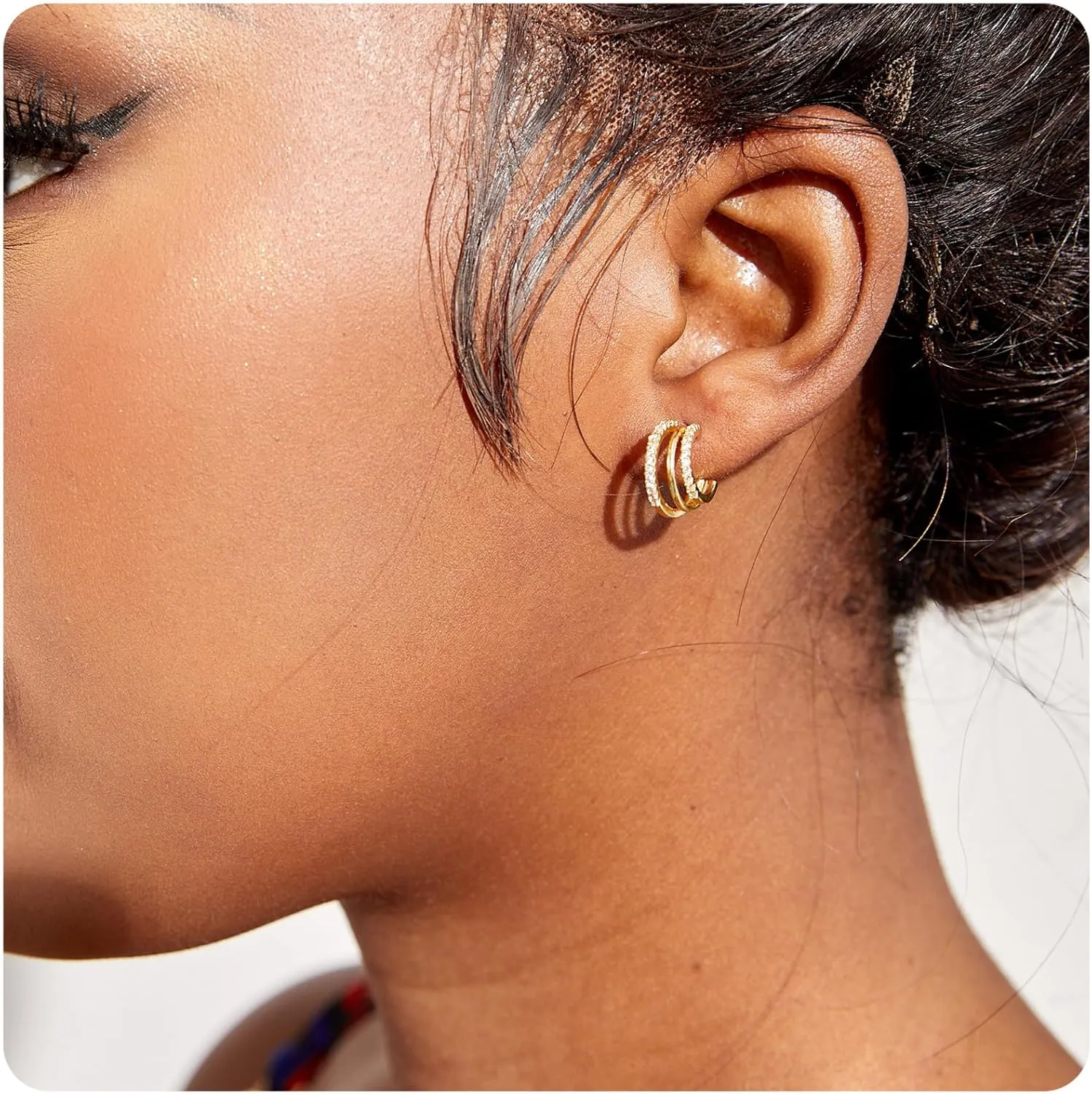 Chunky Gold Hoop Earrings for Women, Trendy 14K Gold Plated Gold/Silver Statement Earring Thick Open Double Hoop Earrings Lightweight Hypoallergenic Earrings Gold Jewelry