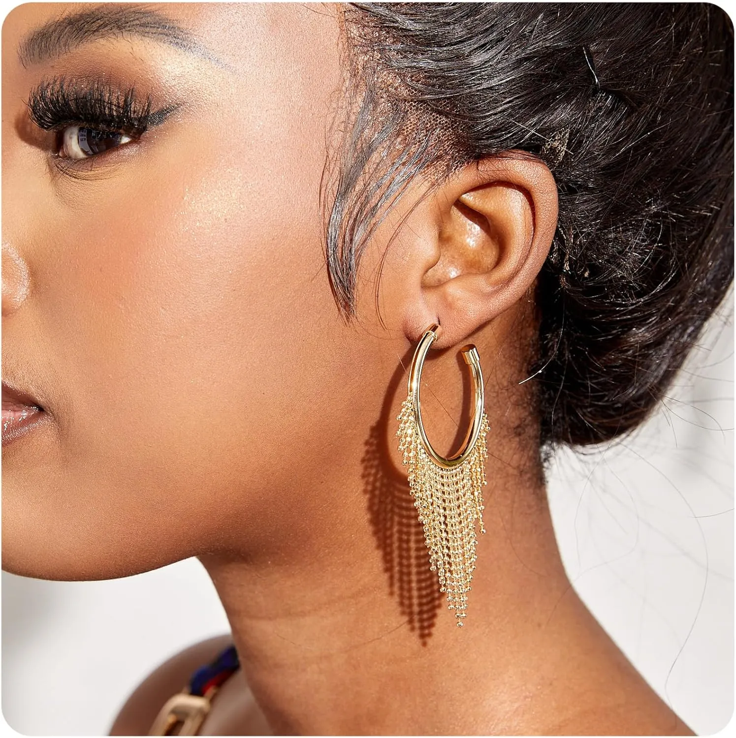 Chunky Gold Hoop Earrings for Women, Trendy 14K Gold Plated Gold/Silver Statement Earring Thick Open Double Hoop Earrings Lightweight Hypoallergenic Earrings Gold Jewelry